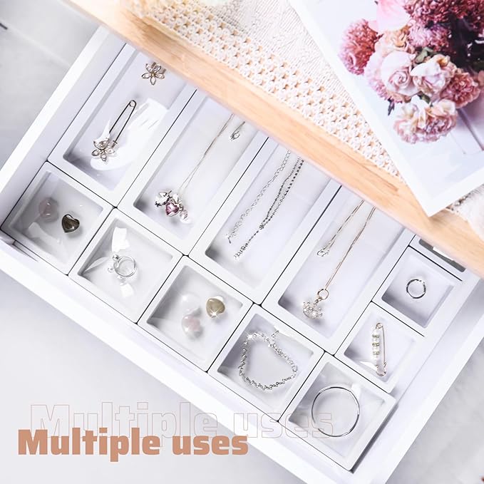 30 Pack 3D Floating Display Stand Floating Frame Display Case Coin Display Holder with Base Transparent PE Jewelry Storage Box Black Freeze Seal Frame for Jewelry,Specimen,Medallions( White)