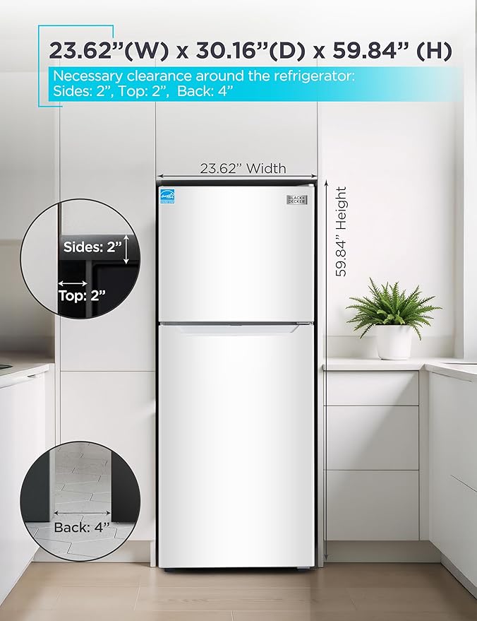 BLACK+DECKER 12.1 Cu. Ft. Top Mount Refrigerator with Freezer, 2 Door Refrigerator with Top Freezer and Adjustable Temperature Control, For Homes and Apartments, ENERGY STAR, BR1210HW, White
