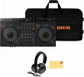 AlphaTheta DDJ-GRV6 4-Channel Performance DJ Controller Bundle with Case, Headphones, and Austin Bazaar Polishing Cloth