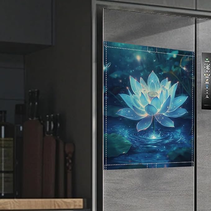 Glowing Lotus Flower Magnetic Dishwasher Cover,Dishwasher Covers for The Front Magnetic Dishwasher Panel Decal Cover for Kitchen 23x26inch