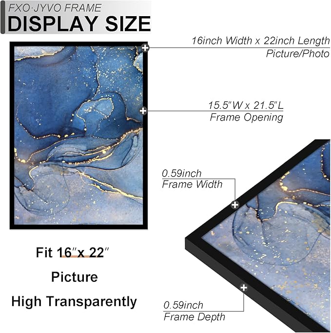16x22 Picture Frame Set of 6, Black Frame for 16 x 22 Inch Picture Poster Photo, Light Weight and High Transparent 16 by 22 Frame for Wall - 6 Pack/Black/16 x22