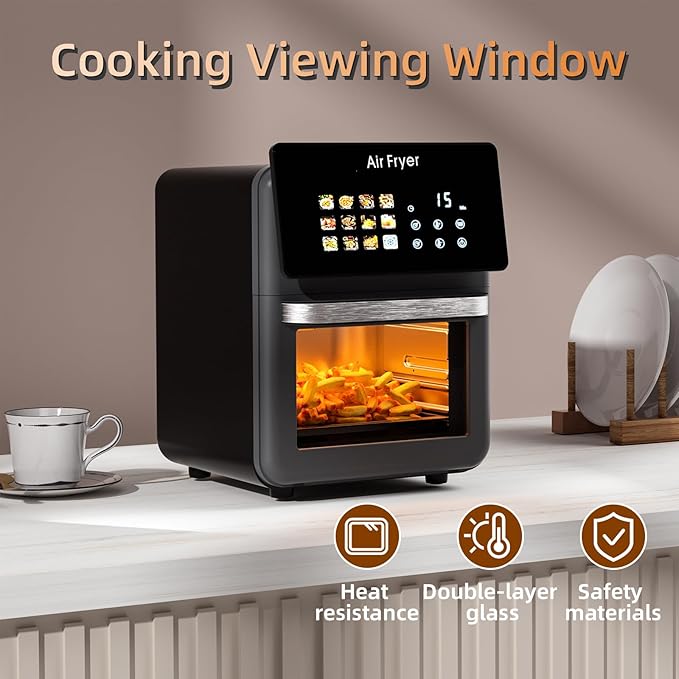 10L Large Xl Pro Air Fryer Oven With Grill Combo For Kitchen Countertop Use,12 in 1 Smart Convection Ovens,AirFryer With Glass View Window,Nonstick Basket,Fryer Liners,Removable Door-Black