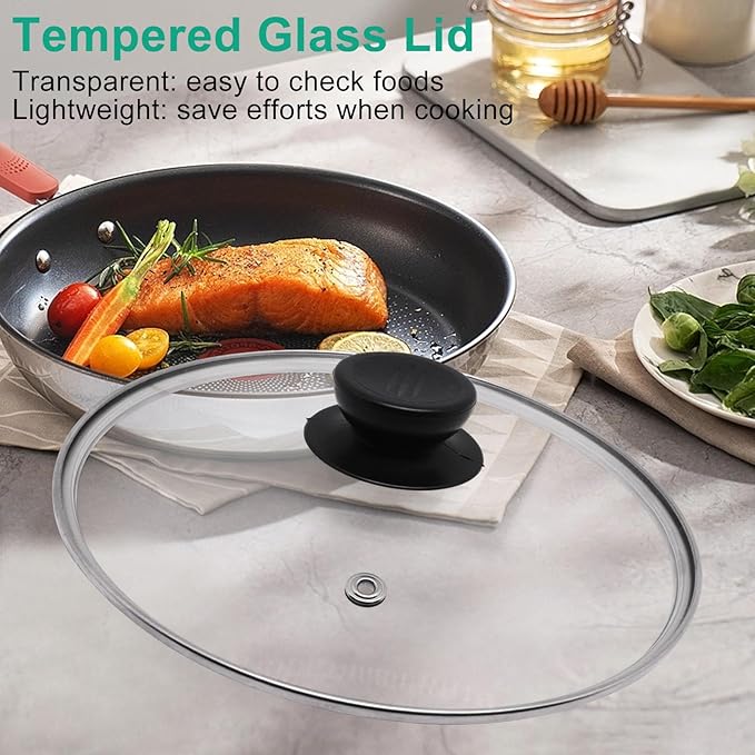 10 Inch Pan Lid, Round Tempered Glass Lid, Universal Pot Lids with Heat Resistant Handle, Replacement Pan Cover for Pans and Skillets, Dishwasher Safe