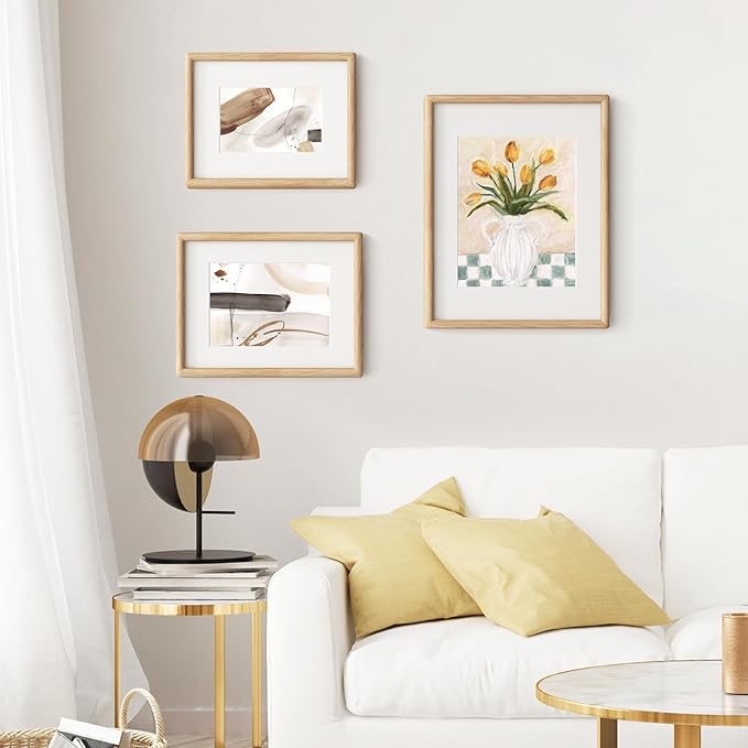 Axeman 8x10 Oak Frame - Rounded Corner 8 x 10 Picture Frame Matted to 5x7 - Natural Oak Wood 8 by 10 Photo Frame with Tempered Glass for Tabletop or Wall Mount Display