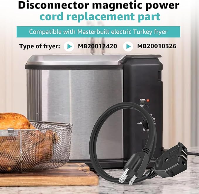 Electric Fryer Breakaway Magnetic Power Cord for Masterbuilt MB20012420,MB20010326 Replacement for Masterbuilt 10L XL Electric Turkey Fryer