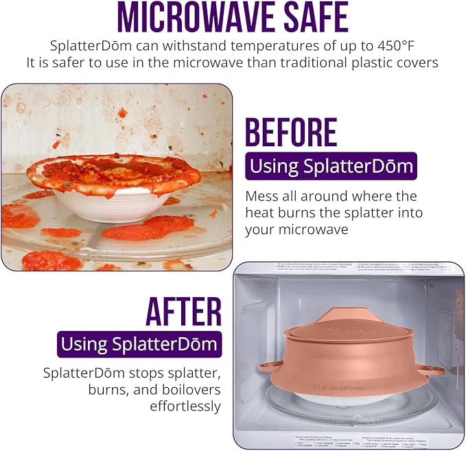 L.I.Q Silicone Splatter Guard – Fits 8 and 10 Inch Pots (20 and 25 Centimeters) – Microwave Safe and Durable SplatterDom - Includes 8” Lid - Food and Oil Splash Guard (Terra Cotta, Small)