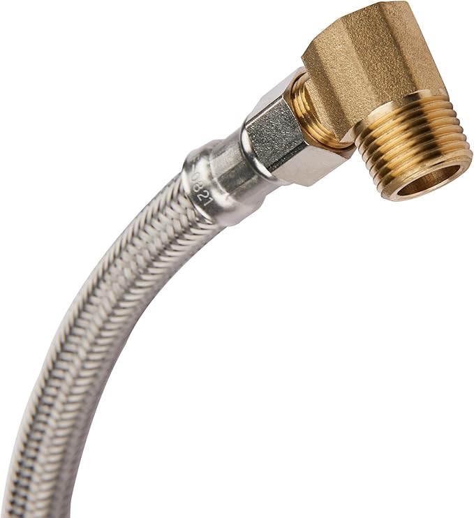 EFIELD Premium Stainless Steel Dishwasher Hose - 10 FT Burst Proof Supply Hose 3/8" x 3/8" with 90 Degree 3/8" MIP Elbow,(HOSE060)
