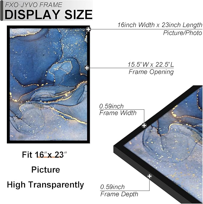 16x23 Picture Frame Set of 3, Black Frame for 16 x 23 Inch Picture Poster Photo, Light Weight and High Transparent 16 by 23 Frame for Wall - 3 Pack/Black/16 x23