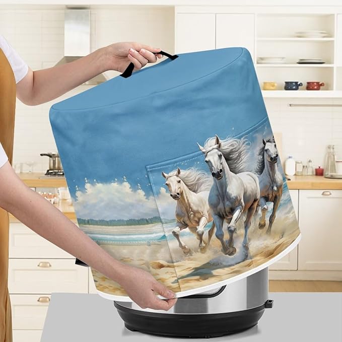Flashideas Horse Pressure Cooker Cover with Storage Pocket Compatible with 8 10 Quart Instant Pot, Durable Rice Cooker Air Fryer Accessories, Waterproof Kitchen Appliances Dust Cover