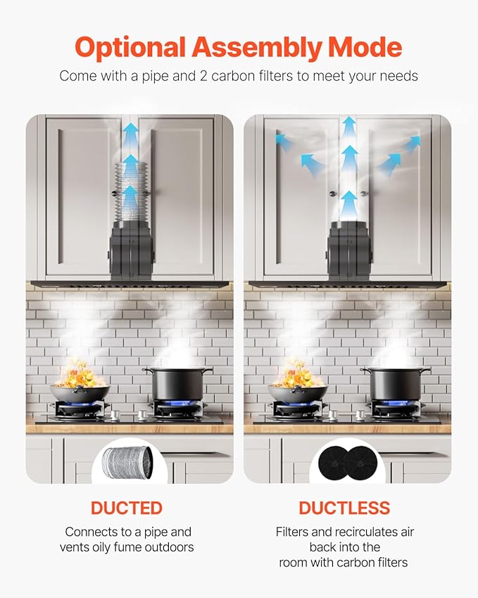 VEVOR Range Hood Insert, 30 Inch Built-in Kitchen Vent Hood, 800CFM Steel Stove Hood, with Gesture & Touch Control, LED Light, Baffle Filters, 4-Speed Exhaust Fan, Ducted/Ductless Convertible