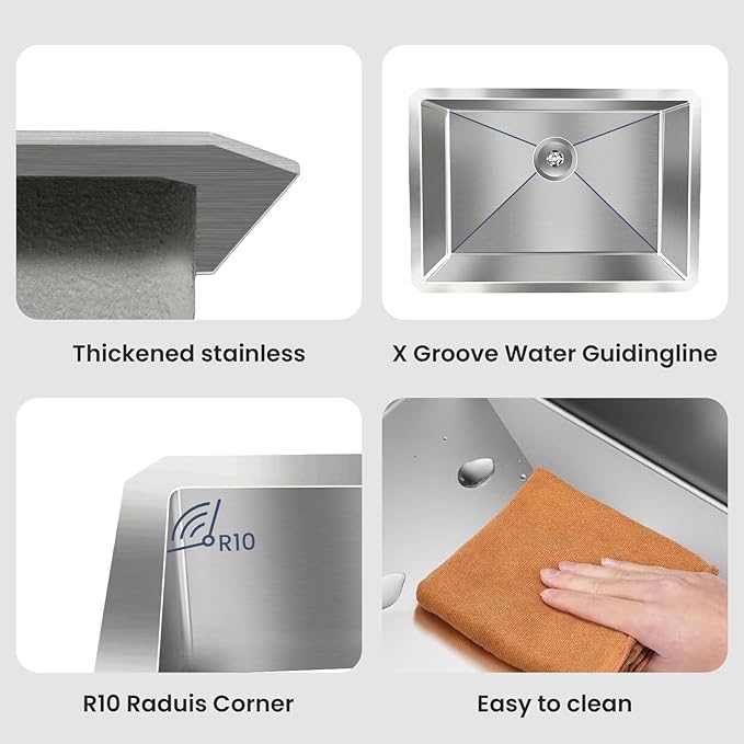 30 inch Undermount Handmade 18 Gauge Single Bowl Stainless Steel Kitchen Sink with Accessories