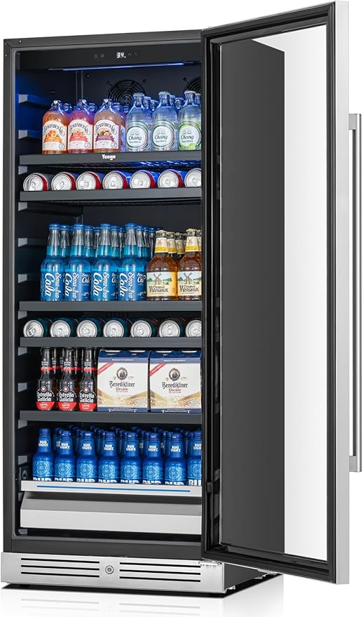Yeego Beverage Refrigerator & Drink Fridge - 24 inch 238 Cans Beer Cooler with Glass Door, 34-54℉ Built-in or Freestanding Refrigerator with Door Lock, For Drink Soda Wine and Kitchen, Bar or Office