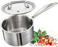 DELARLO Stainless Steel Small Brushed Saucepan With Lid, Induction Cooking Sauce Pot Pan, Full-body Clad Tri-Ply Heavy Duty Saucier Cookware, Dishwasher Safe & Oven Safe(2 Quart)