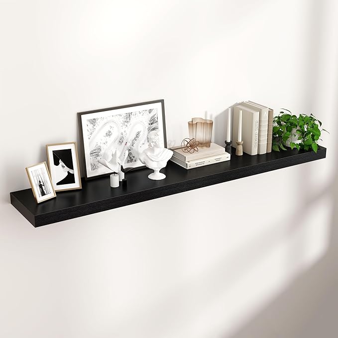 Floating Shelves for Wall 55"W x 10"D x 1.5"H, Long Engineered Wood Wall Shelves with Invisible Brackets for Living Room Bedroom Bathroom Office Kitchen Decor and Storage, Black Finish, Set of 1