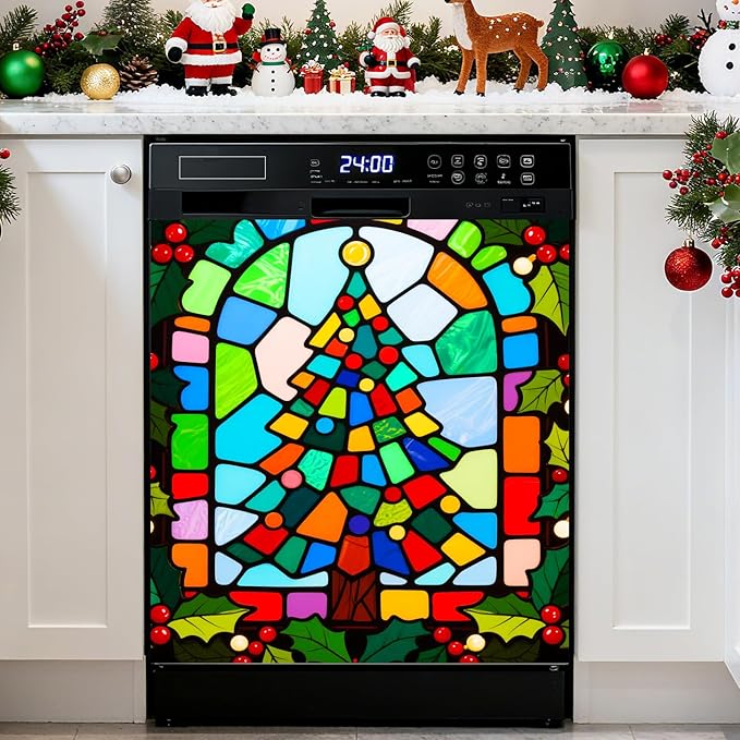 Christmas Tree Dishwasher Magnet Cover, 23" W x 26" H Fridge Magnetic Stickers Reuseable Magnet Panel Decal Cover for Washing Machine Fridge Microwave Cabinet Kitchen Christmas Decoration