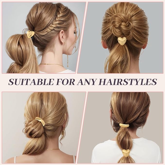 2PCS Metal Hair Tie For Women,Gold Cuffs,Metal Geometric Gold Hair Ties, Hair Accessories Stretchy and Non-Damage Ponytail Holders,Ponytail Cuff Hair Bands For Hair Styling (SET3)