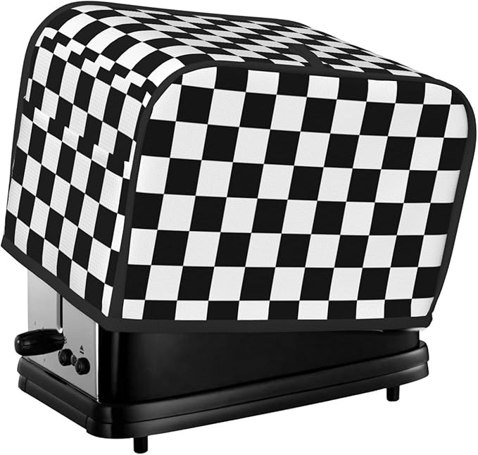 Black White Checkered 2 Slice Toaster Cover, Waterproof Dust Cover For Small Kitchen Appliance