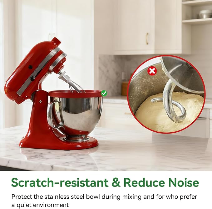 Silicone Liners for KitchenAid 5 Qt Tilt-Head Stand Mixer(Only), Odourless,Thicker, Cold/Heat-Resistant & Non-Stick, Easy Clean, Fits 5 Quart Mixing Bowl, Set of 3 with Lids