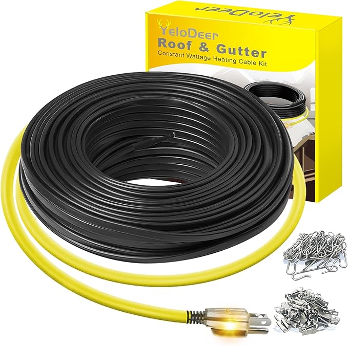 65 FT Heat Tape for Roof and Gutters, YeloDeer Gutter Heater Cable Heat Trace Cable for Snow De-Icing Ice Dam & Pipe Freeze Protection 7W/FT 120V
