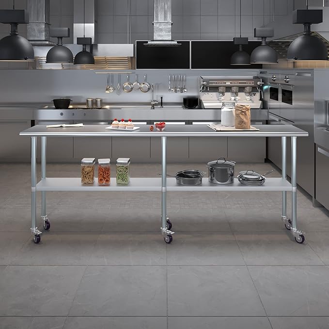 AmGood 96" Long x 18" Deep Stainless Steel Table with Casters