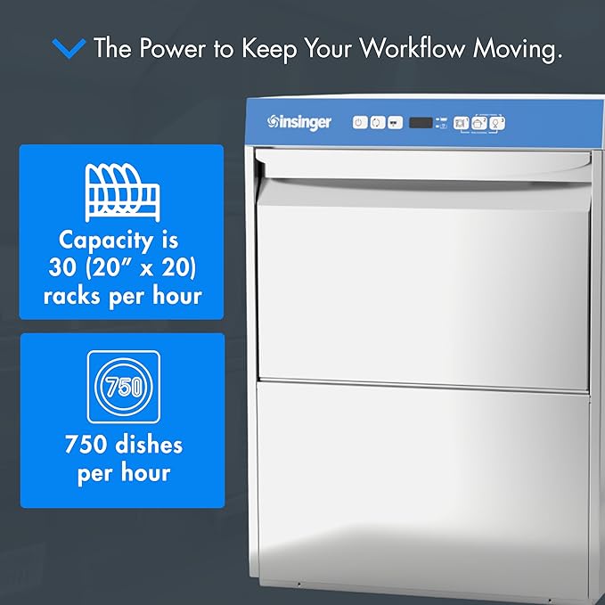 CADET Undercounter Dishwasher, 23-5/8"W x 24"D x 33-1/2"H, 30 Racks/Hr, 3 Wash Cycles, Built-In 3 Gal. Booster & Rinse Pump, 0.8 Gal. Per Rack, LED Indicators, Stainless Steel, 208V, 1PH