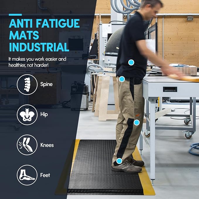 3 x 7 FT Anti Fatigue Mats Industrial 15/16 Inch Thick Soft Sponge Ergonomic Mat Durable Heavy Duty Diamond Plate Work Mat for Standing Non Slip Industrial Grade Floor Mat for Leg & Back Pain