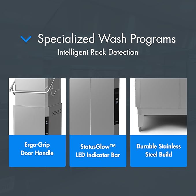 CX20H-208/3 Premier Series Dishwasher with Extra High Hood, Quad-Arm Wash System, Booster, Straight-Thru Design, 60 Racks/Hr, 1.5 HP Motor, Stainless Steel, 208V 3PH