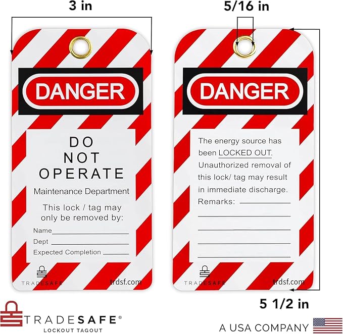 TRADESAFE Lockout Tagout Tags - 10 Danger Do Not Operate Tags with 10 Zip Ties, Premium 32 mil Vinyl, OSHA Compliant Loto Tags for Lock Out Tag Out, Out of Service, Electrical Equipment Repair