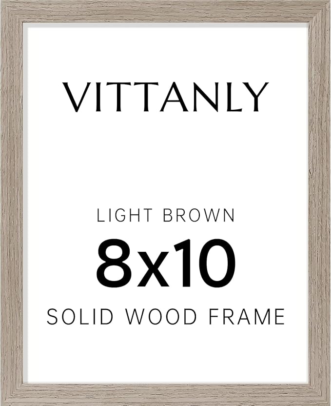 Vittanly 8x10 Picture Frame, Solid Wood Frame with Plexiglass, Includes 5x7 Mat, Wall Hanging or Tabletop for Home Decor, Light Brown, 1 Pack