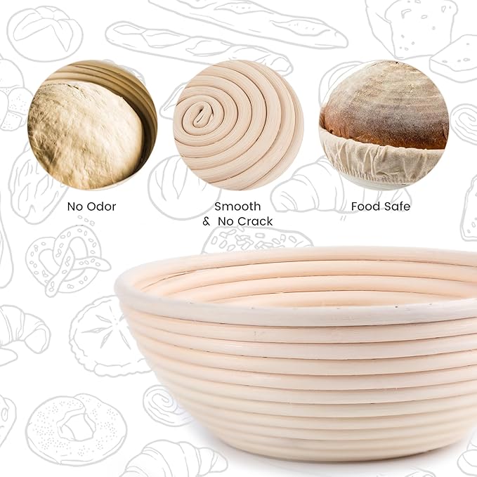 Bread Proofing Baskets 8.5 inch Round Dough Proofing Bowls w/Liners Perfect for Home Sourdough Bakers Baking
