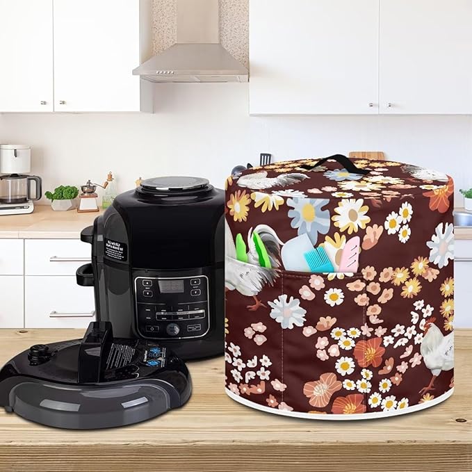 TODIYADDU Walking Hen Dust Cover for Electric Pressure Cooker Waterproof Air Fryer Cover Dust Cover with Storage Pocket and Handle Portable Instant Pots 3 Quart Pressure Cooker Cover Present