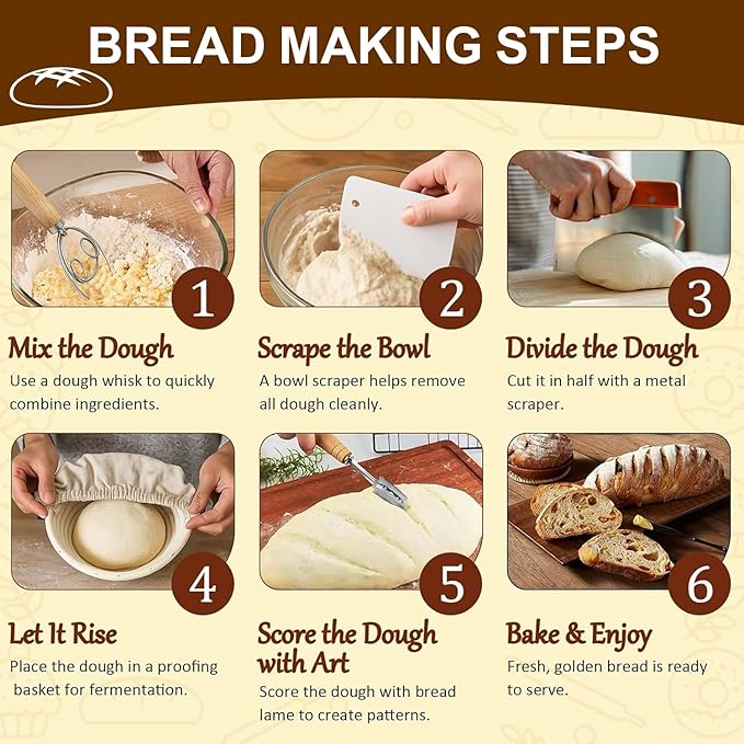 Sourdough Starter Kit, Banneton Bread Proofing Basket Set, 9" Round Proving Basket, Complete Sourdough Bread Baking Supplies and Tools, Bread Making Kit - Gift for Bakers Men Women