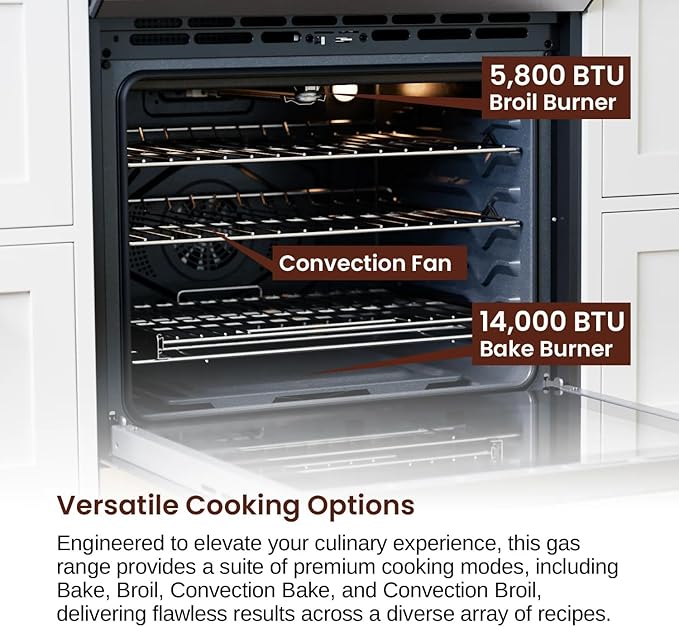 Rangaire RRG303TS 30" Gas Range Oven with Timer - Stainless Steel, Sealed Burners, Convection Fan, Easy Reach Racks