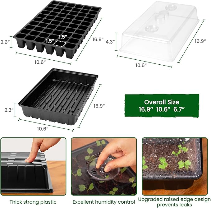 SOLIGT 60 Cell Seed Starter Kit with Grow Light and Heat Mat, Seed Starter Tray with Higher 4.3” Humidity Dome, 4/8/12/18H Timer, Flexible Light for Indoor Seed Starting & Seedling