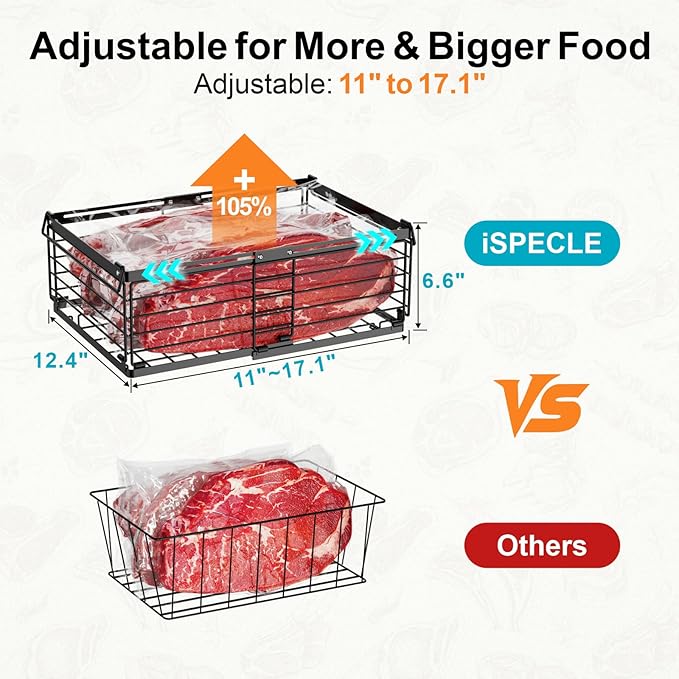 iSPECLE 8 Pack Freezer Organizer Bins, Adjustable Wire Baskets for 10 to 20 Cu.Ft Chest Freezer, Stackable Storage with Handles, Deep Freeze Organizer for Meat & Vegetables, Black