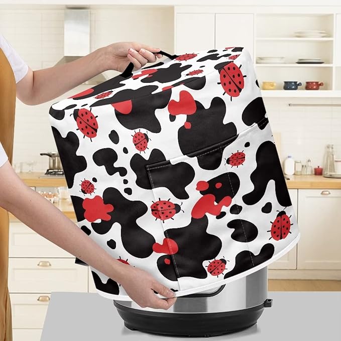 Flashideas Cow Print Pressure Cooker Cover for Women Ladybug Insulated Rice Cooker Cover Water Resistant Appliance Cover with Pockets for Instant Pot 6 Quart Dust Protection Kitchen Decor