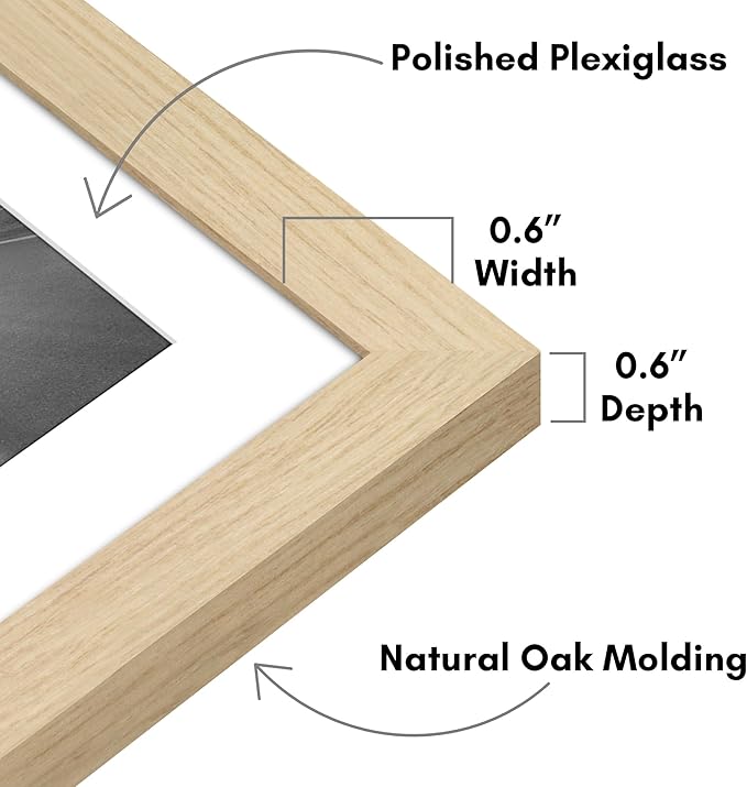 Americanflat 13x19 Picture Frame with Polished Plexiglass - Set of 5 - Use as 11x17 Frame with Mat or Display 13x19 Photo Without Mat - Galleria Collection - Picture Frames for Wall - Natural Oak