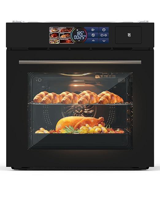 24 Inch Built-in Electric Single Wall Oven, 2.5 Cu.ft Convection Oven with 8 Cooking Functions, 360° Rotating Rotisserie