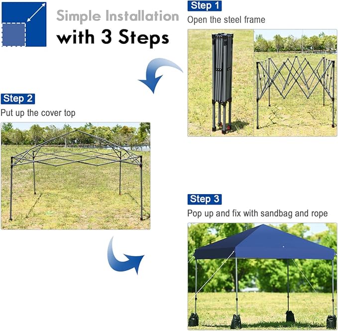 Tangkula 8x8 Ft Pop Up Canopy, Straight Leg Instant Tent Shelter with Wheeled Bag, 4 Sand Bags, 8 Stakes, 4 Ropes, Outdoor Canopy Tent for Camping, Beach, Backyard (Blue)