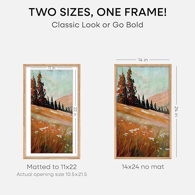 Homeforia 14x24 Picture Frame Natural Wood, High End Oak 14x24 Light Wooden Poster Frame with Mat 11x22, 14 x 24 Frames Matted to 11 x 22 Photo, 24x14 Hanging Frame, Tempered Glass, Wall Kit, Set of 3
