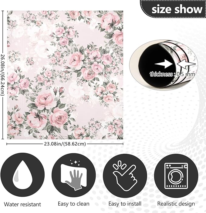 Floral Pink Roses Bouquets Dishwasher Magnet Cover Sticker Magnetic Refrigerator Panel Front Door Fridge Microwave Decal Decorative Vinyl