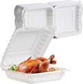 To Go Containers 8" 34 oz 55 Pack - Shrink Wrap BPA Free Mineral Filled PP | Reusable Dishwasher & Microwave Safe | Reusable Stackable Clamshell Takeout Picnic | White Catering Food Container