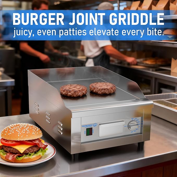 Commercial Electric Griddle, 16"x14" Cooking Surface with 10mm Thick Plate, ETL Certified 572°F Precise Temperature Control, 3" Splash Guard, Heavy-Duty 201 J1 Stainless Steel