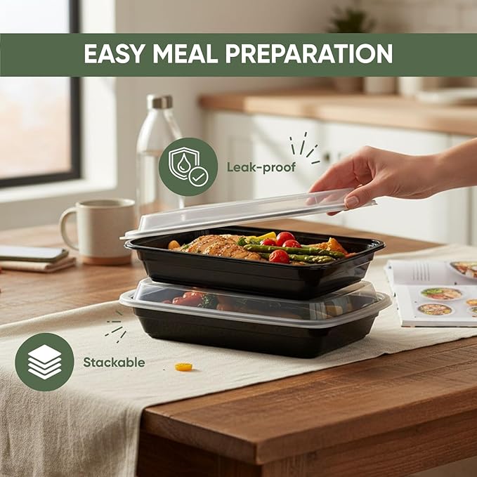 24 oz 150 Pack Meal Prep Containers BPA Free Leakproof Stackable Food Storage Containers with Lids, Microwave & Dishwasher Freezer Safe Reusable To Go Containers Bento Box Style Take Out Clear Plastic