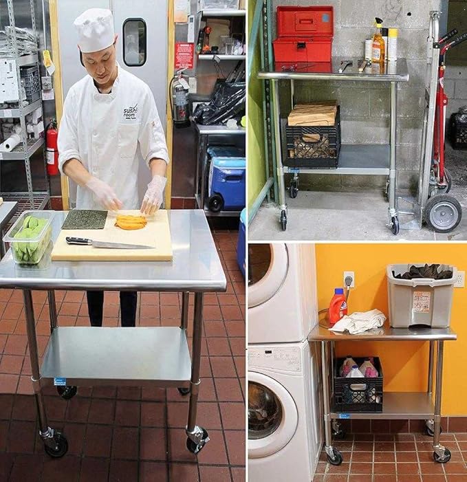 AmGood 84" Long x 30" Deep Stainless Steel Table with Casters