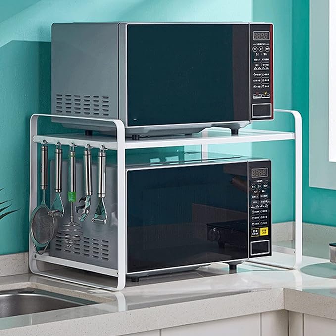 Microwave Storage Rack Microwave Oven Rack Microwave Shelf Stand Kitchen Counter Top Organizer, 2-Tier 40Kg Load Beafor Oven Toaster Stand/Fi*Ed