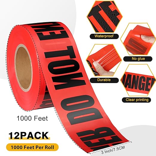 Treela 12 Pcs 3 Inch x 1000 ft Caution Danger Tape Roll Do Not Enter Cross Crime Scene Construction Warning Safety Tape for Hazardous Areas Halloween (Danger Do Not Enter,Red)