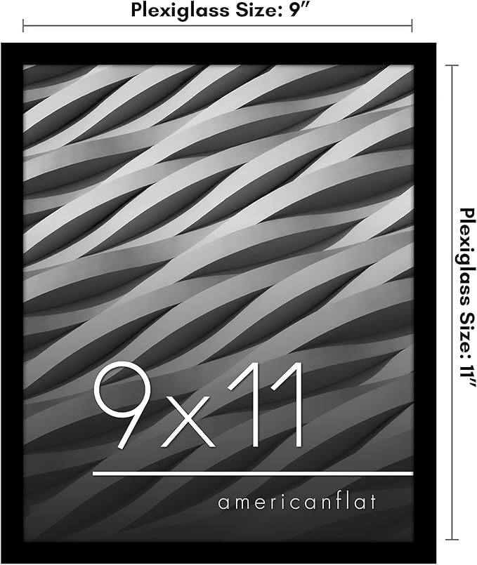 Americanflat 9x11 Picture Frame with Shatter-Resistant Glass - Streamline Collection - Thin Border Photo Frame for Tabletop and Wall Display - Hanging Hardware and Easel Stand Included - Black