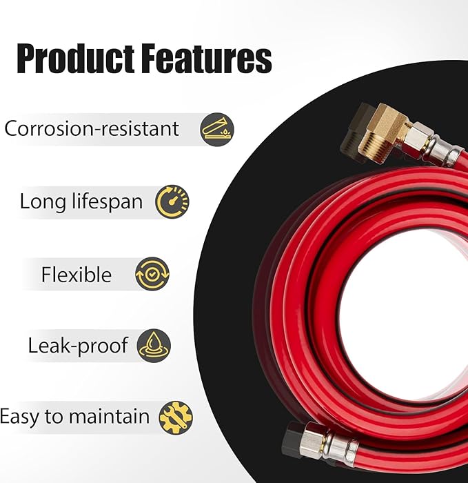 2 Pack Foskan 6FT Red PVC Dishwasher Hose With 3/8" Comp x 3/8" MIP Brass 90 Degree Elbow,Flexible Water Line Connector for Standard Dishwashers （6FT）