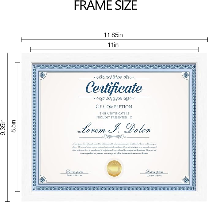8.5x11 Diploma Frame with Tempered Glass, Multi Certificate 8.5 by 11 Photo Frame Bulk for Wall or Tabletop Display(White, 3 Pack)